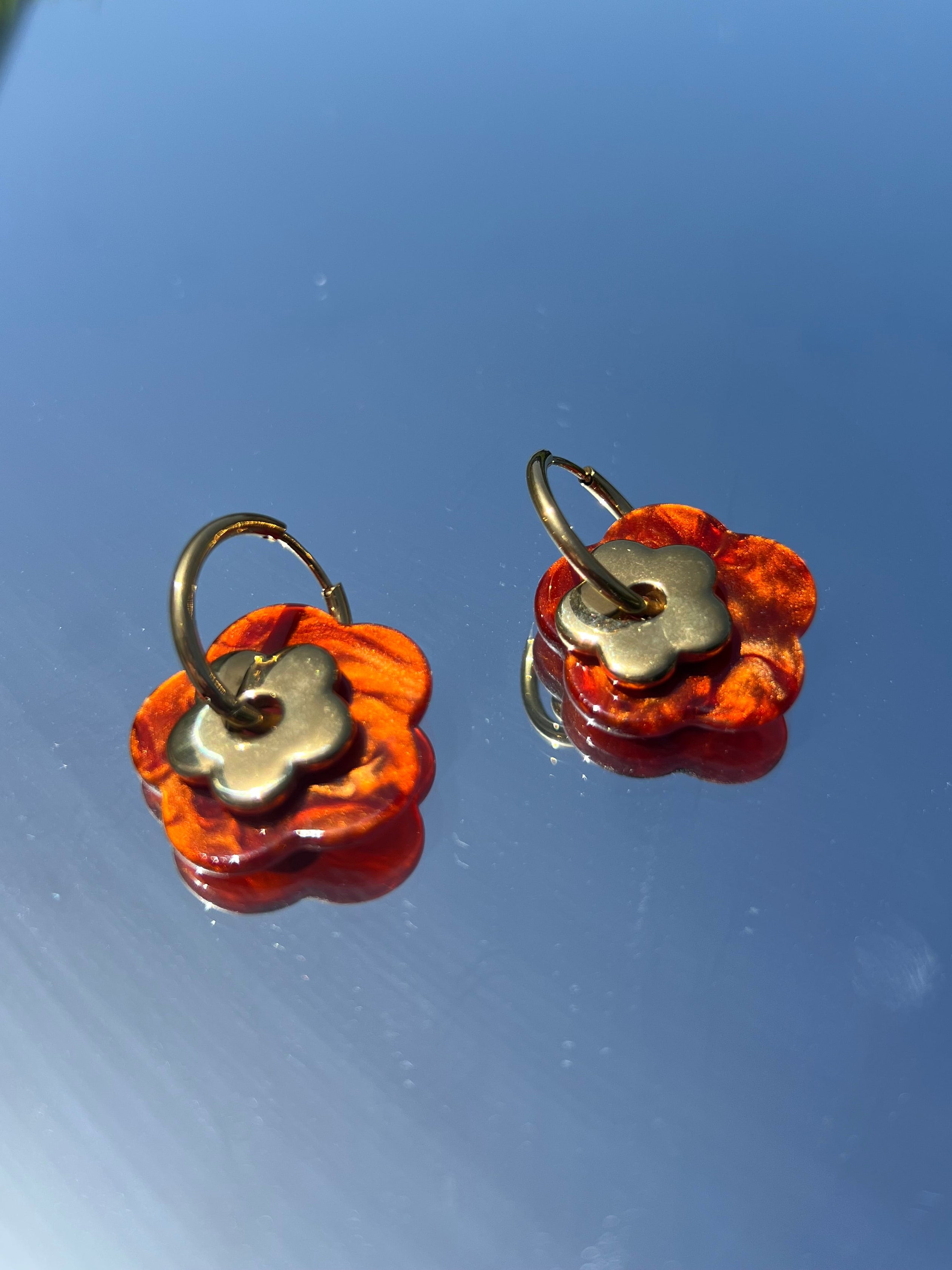Boucle d'oreille - "Fleurs Brique"