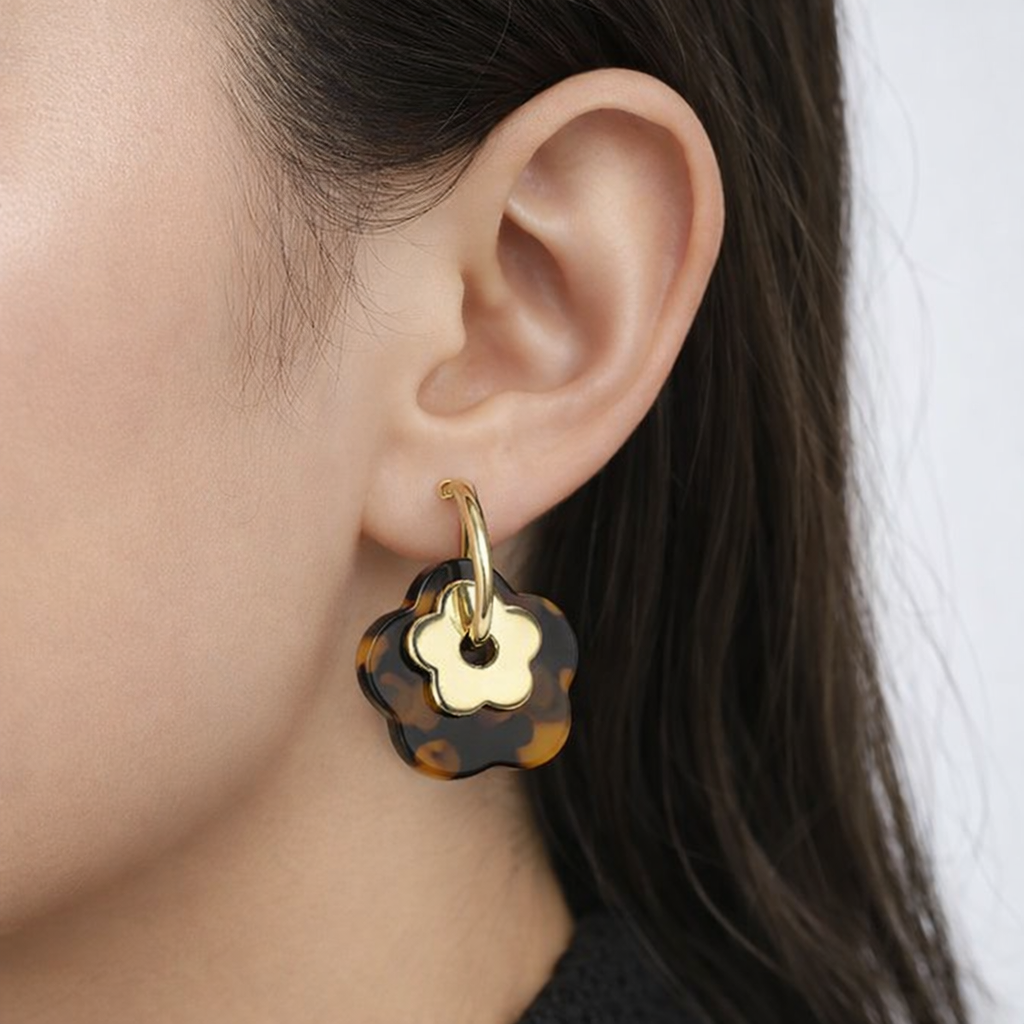Boucle d'oreille - "Fleurs Léopard/Camel"