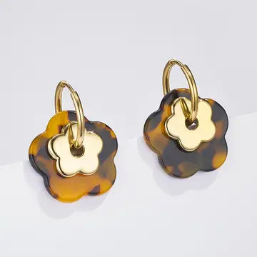 Boucle d'oreille - "Fleurs Léopard/Camel"