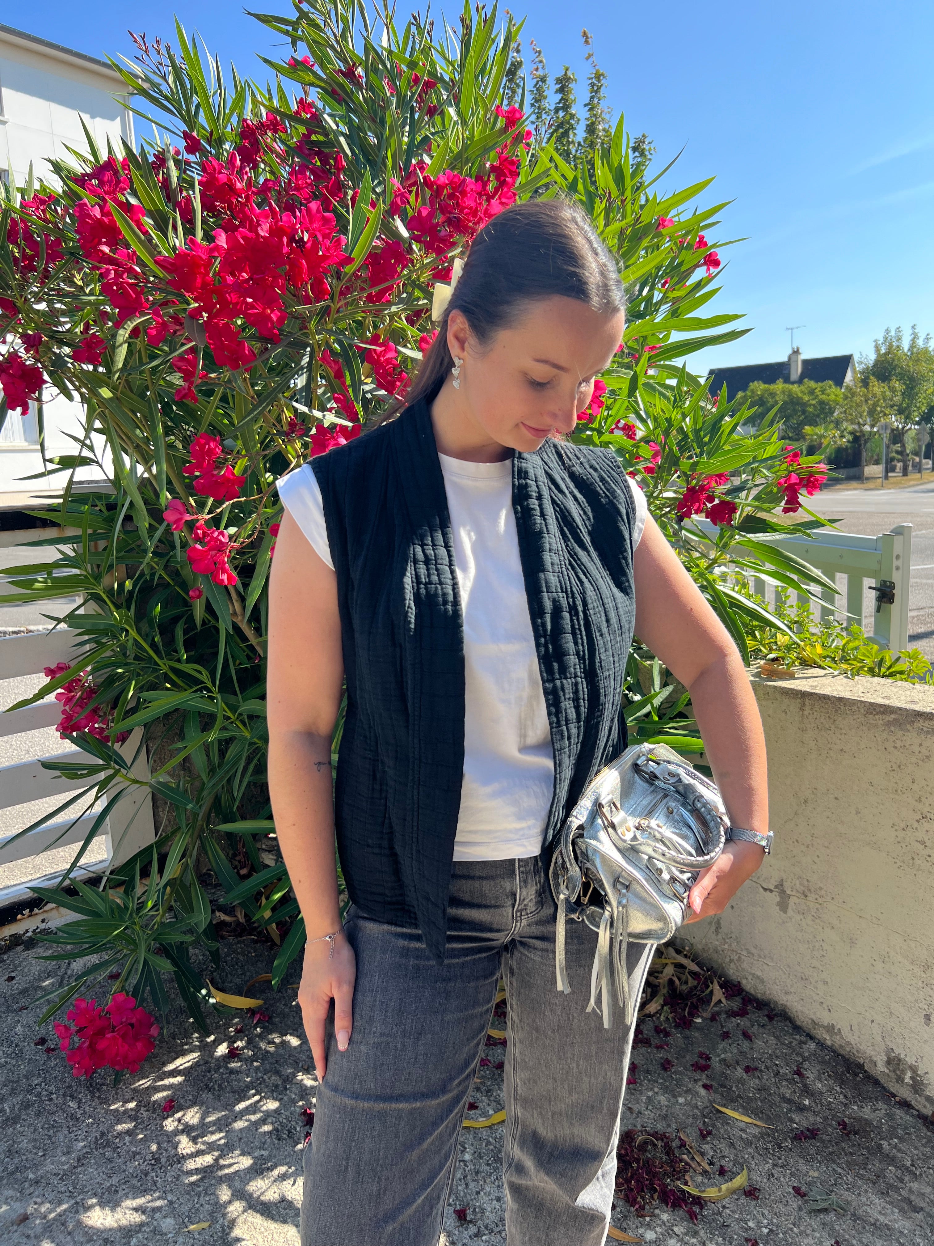 Veste sans manches "Kimono" - Noir