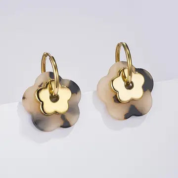 Boucle d'oreille - "Fleurs Léopard/Beige"