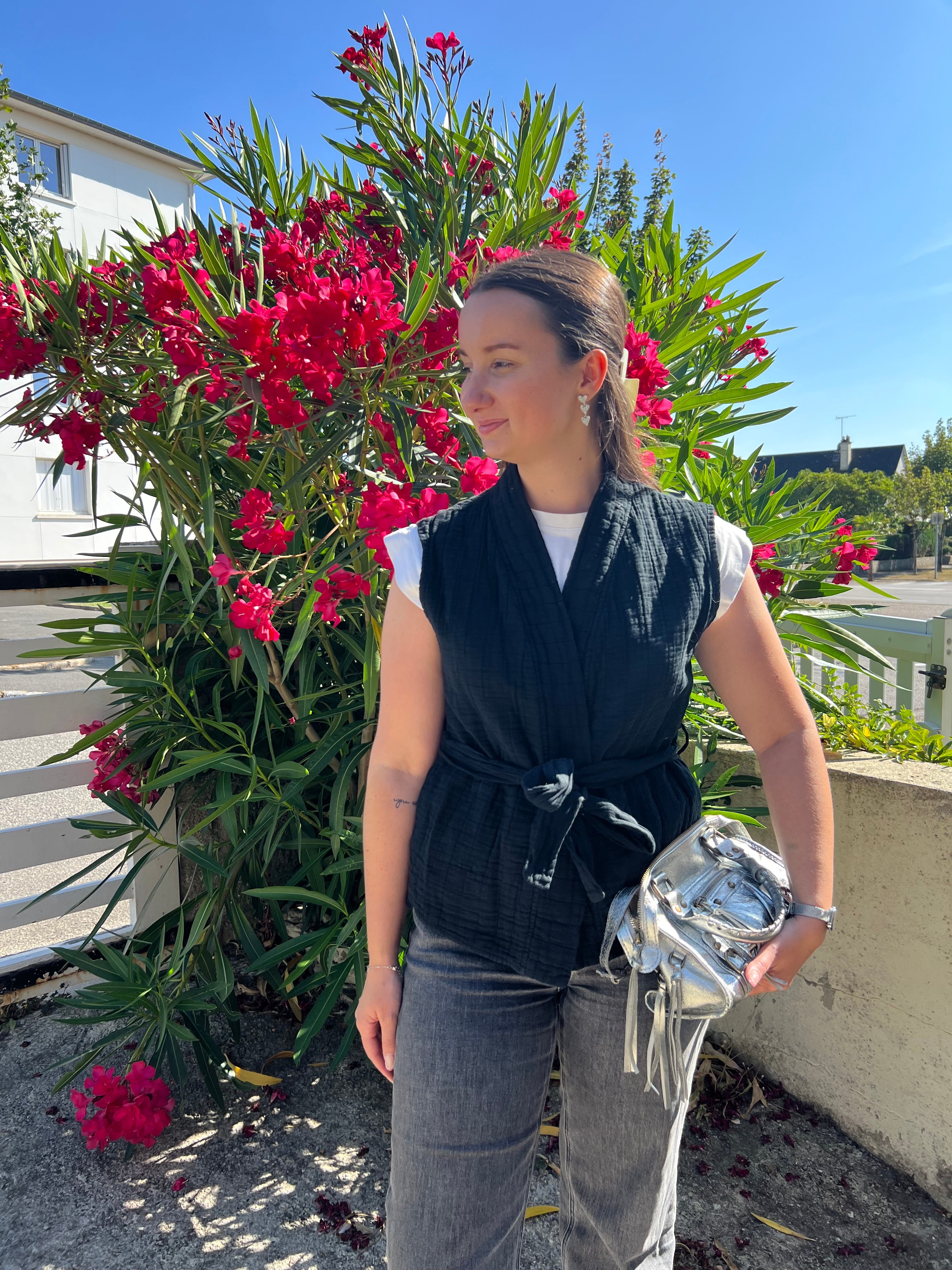 Veste sans manches "Kimono" - Noir