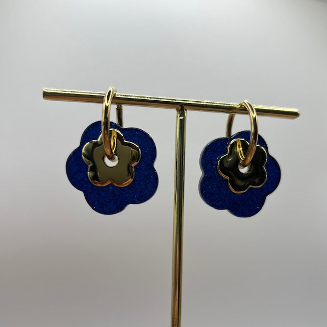 Boucle d'oreille "Fleurs" - Bleu