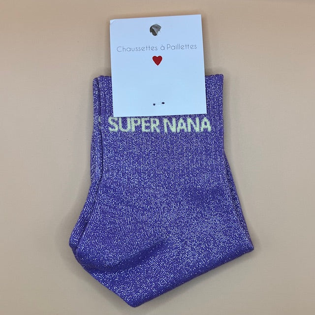 Chaussette à paillettes "Super Nana"