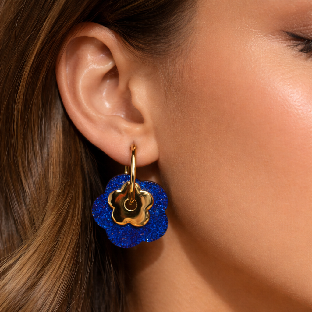 Boucle d'oreille "Fleurs" - Bleu