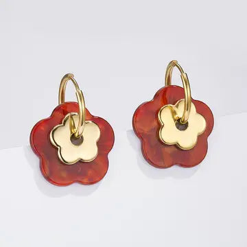 Boucle d'oreille - "Fleurs Brique"